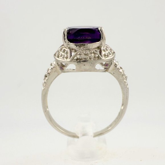 Beautiful Dark Purple Amethyst and Diamond Accent Ring - Sterling Silver Size 7. - Picture 2 of 16